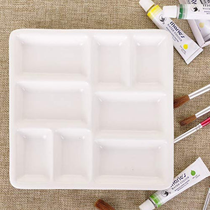 VanEnjoy White Square Ceramic Artist Paint Palette,Porcelain Watercolor Palette,Ceramic Mixing Tray for Watercolor Gouache Painting