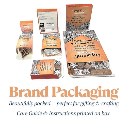 Royal Kraft Wooden Stamps for Block Printing on Saree Border, Textile, Clay, Pottery, Tattoo (Set of 10) MXtag0010 - color: Mxtag0010