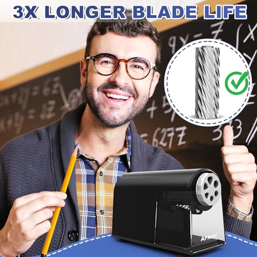 AFMAT Electric Pencil Sharpener for Classroom, 6 Holes, Heavy Duty Pencil Sharpeners for Home, Pencil Sharpener Plug in for 6-11mm Pencils, Auto Stop, Super Fast, Save Pencils, PSX2 - color: Black