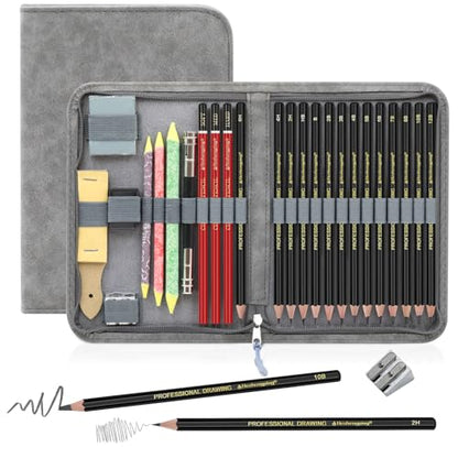 Heshengping Sketching and Drawing Pencils Set 26pcs, Art Supplies Drawing pencil Kit,Graphite Charcoal Professional Pencils Set, Adults Beginners Artist - style: 26 Pack Sketching Pencils Grey