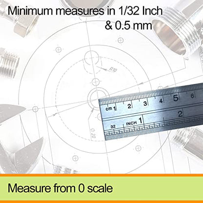 YouOKLight Metal Ruler Set, Stainless Steel 6 Inch and 12 Inch Rulers with Inches and Centimeters, Metric Precision Measuring Drawing Ruler, Silver