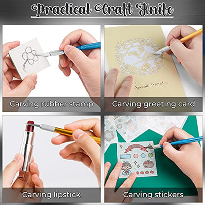 DIYSELF Exacto Knife Set, 2 Pack Craft Hobby Knife with 40 Spare Blades | Precision Exacto Knife for Crafting, Exacto Pen Knife for Crafts, Arts, Modeling, Scrapbooking (#11#16#17) - color: Gold-blue