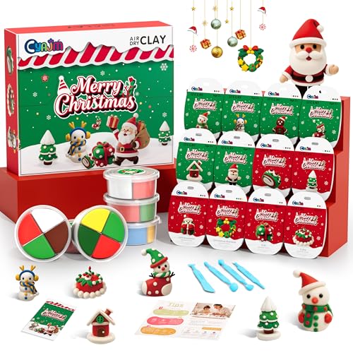 CyaJm 12 Christmas Air Dry Clay Kit, Individual Packs, Kids 3+ with Tools | Ultra-light, soft. Includes tools & guide. DIY holiday craft gift for kids ages 3+ - color: Christmas