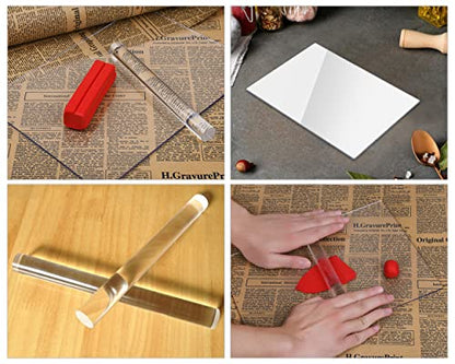 Acrylic Clay Roller and A4 Size Acrylic Sheet for Polymer Clay Rolling Pin with Clear Board Sheet DIY Rolling Tools for Clay Modelling and Shaping