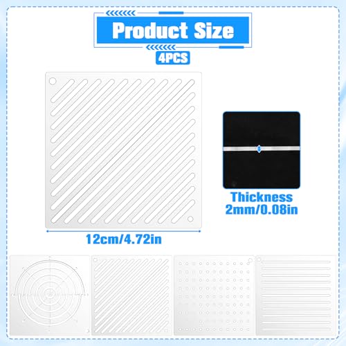 Acrylic Sashiko Stencil 4 Pcs Dots Lines Arcs Slashes 4.7 x 4.7 Inch