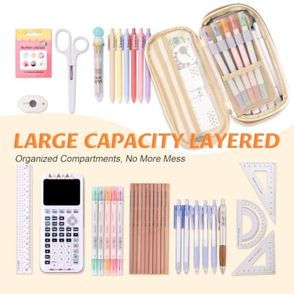 EASTHILL Big Capacity Pencil Pen Case Office College School Large Storage High Capacity Bag Pouch Holder Box Organizer Khaki - color: Khaki