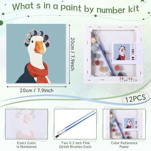 Nezyo 12 Sets Animals Paint by Numbers Kit with Frame for Adult Beginners, DIY Acrylic Paint Canvas for Painting Party, Classroom Activity Birthday Gift, 8 x 8 Inch (Animal) - style: Animal