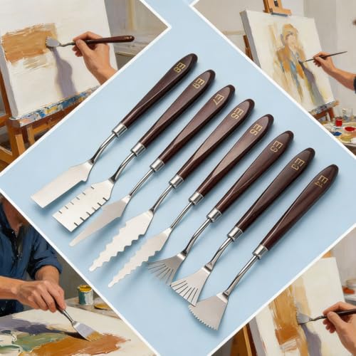 9pcs Stainless Steel Spatula Palette Knife - Palette Knife Set Painting Tools Metal Knives Wood Handle with Different Shapes and Sizes for Oil, Canvas, Acrylic Painting
