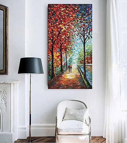 Art Hand-Painted Landscape Oil Painting Wall Art 24x48 Inchs Contemporary Abstract Vertical Texture Oil Painting for Living Room Bedroom Wall Decoration - color: Ts04