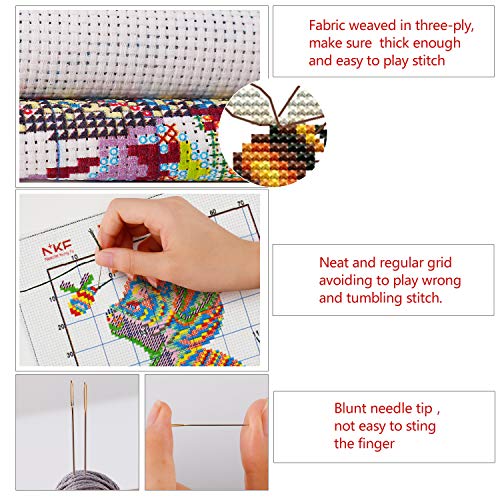 Printed Cross Stitch Kits 11CT 9X9 inch 100% Cotton Holiday Gift DIY Embroidery Starter Kits Easy Patterns Embroidery for Adults Crafts DMC Stamped Cross-Stitch Supplies Needlework Tiger and Bee - color: Stamped 15.8×15.8 inch