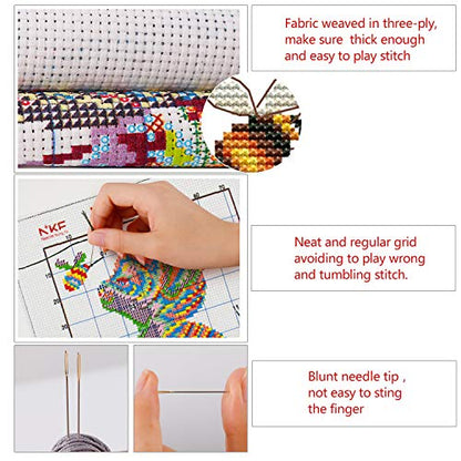 Printed Cross Stitch Kits 11CT 9X9 inch 100% Cotton Holiday Gift DIY Embroidery Starter Kits Easy Patterns Embroidery for Adults Crafts DMC Stamped Cross-Stitch Supplies Needlework Tiger and Bee - color: Stamped 15.8×15.8 inch
