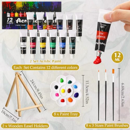 Cholemy 36 Pcs Paint and Sip Kit Gift for Adults 8''x10'',Fresh Flowers | Pre Drawn Canvas, Painting DIY Afro Acrylic Painting Kit, Wood Easel Brushes, Date Night Bulk, Summer Halloween Party - style: Fresh Flowers
