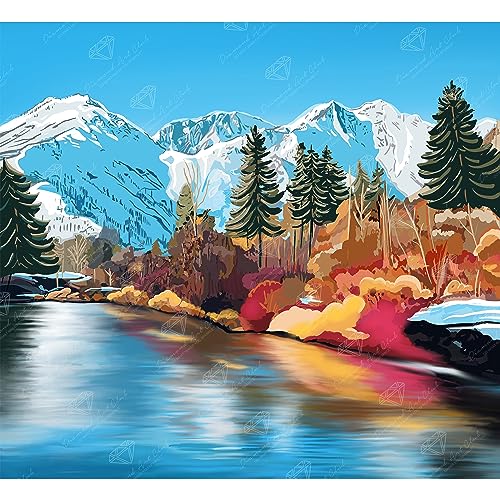 DIAMOND ART CLUB Autumn in Leavenworth Diamond Art Kits for Adults | Premium Diamond Painting Kit, Fun DIY Crafts for Adults, Round Diamond Art Canvas, 14" x 13" (35.9 x 32.8 cm) - color: Autumn in Leavenworth
