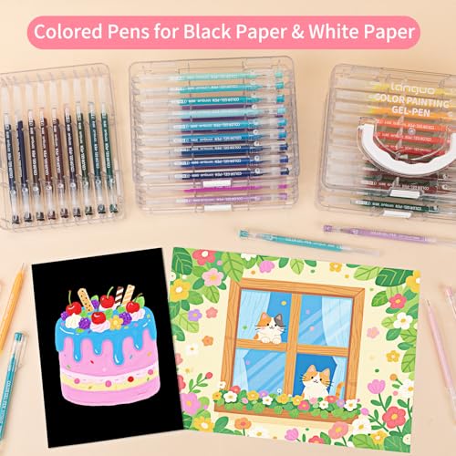 Gel Pens For Coloring,72 Pack Colored Pen for Black&White Paper,0.6MM Point - color: 72PCS-Gift Box-8 stackable layers