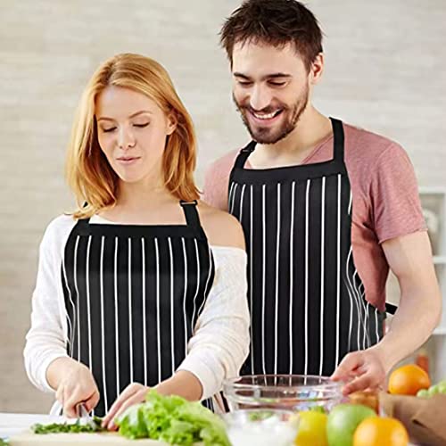 RUIBOLU Adjustable Bib Apron with 2 Pockets Cooking Kitchen Cotton Aprons for Women Men Chef Restaurant BBQ Painting - color: Black Stripes