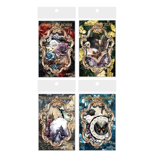 120 Pcs Gothic Dark Academia Scrapbooking Stickers & Paper Kit - color: Dark Art