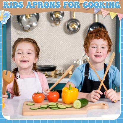 3 Pack Kids Apron for Cooking Adjustable Kids Chef Aprons | Kitchen Funny Aprons with Pockets for Boys Girls Toddler Painting Baking Artist Apron - color: Solid Color