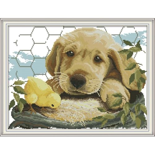 Puppy Cross Stitch Stamped Kits Animal Counted 11CT standard threads Cross-Stitch Needlepoint Kits Embroidery Kit Arts and Crafts for Home Wall DIY Home Decor -(Dog love(11CT)20.08 x15.75 Inches) - color: Dog love(Printed))20.08 x15.75 Inches