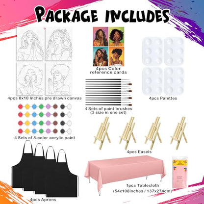 4 Pack Sip and Paint Kit for Adults Pre Drawn Canvas for Painting Pre Printed Stretched Canvas DIY Art Party Set Date Night Girls Game (Pray Girl,8x10 Inches) - style: Pray Girl