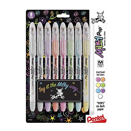 Pentel Milky Pop Pastel Gel Pen, (0.8mm), Medium Line, Assorted Colors, Pack of 8 (K98BP8M)