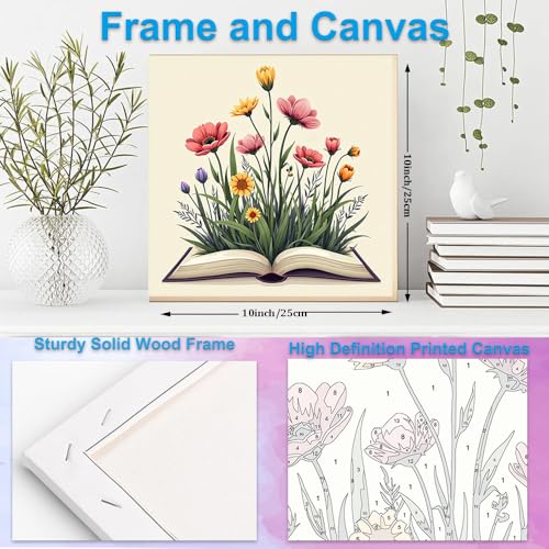 Artunion Framed Paint by Numbers Kit for Adults Beginners & Kids Ages 8-12,Books Easy Paint by Number with Frame,Flower Paint by Numbers Kit on Canvas 10 * 10 Inch Without Easel - color: ZXT-332-F