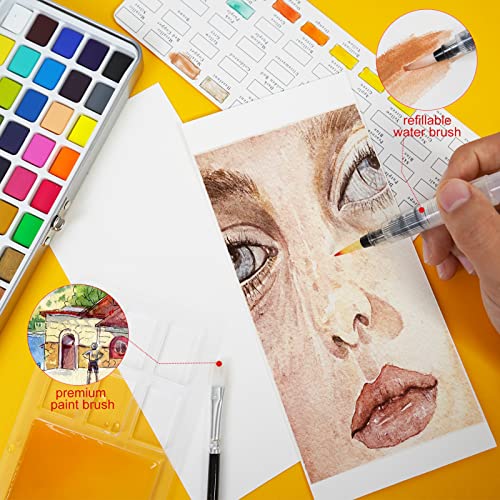 TAVOLOZZA Watercolor Paint Set, 50 Vivid Colors Including Metallic and Fluorescent Colors in Gift Box,Perfect Watercolor Set for Artists, Painting Lovers - color: 50 colors