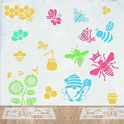 Bee Theme Stencils 6PCS - Reusable Honeycomb & Sunflower Painting Templates for DIY Wall Art, Furniture Painting, Floor Decor | PET Craft Stencils for Home Projects (11.7x8 Inch) - style: Bee