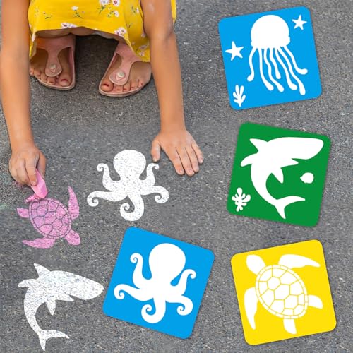 36pcs Ocean Animal Drawing Stencils for Kids 8 Inch Sidewalk Chalk Stencils Painting Large Washable Reusable Sea Animal Themed Primary Shape Template for Kids Toddlers Preschool - style: Ocean Animal