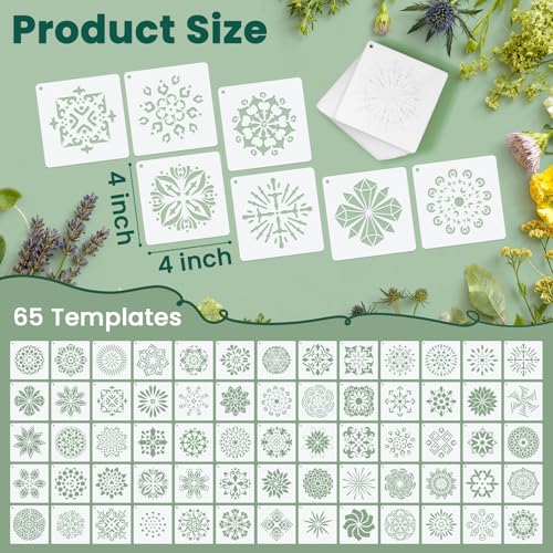 Amrules 65 Pcs Painting Stencils, Mandala Theme, 4 x 4 Inch | Plastic, Drawing Templates Set for Crafts, Reusable DIY Art Stencil, For Wood, Walls, Cards, Fabrics, Rocks, Home Decoration - style: Mandala