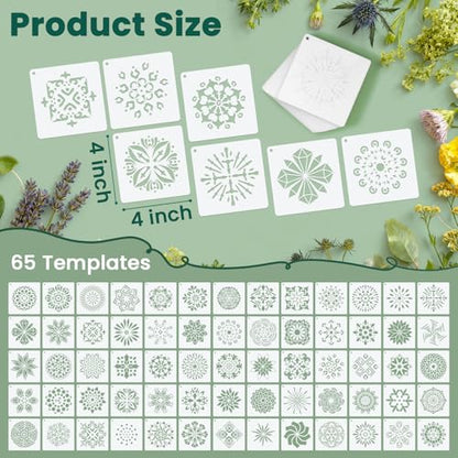 Amrules 65 Pcs Painting Stencils, Mandala Theme, 4 x 4 Inch | Plastic, Drawing Templates Set for Crafts, Reusable DIY Art Stencil, For Wood, Walls, Cards, Fabrics, Rocks, Home Decoration - style: Mandala