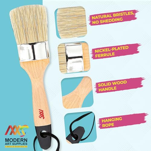 Chalk and Wax Paint Brushes, 5 Pcs Furniture Wax Brush, Natural Bristle | Complete 5 Pcs set includes 3 small brushes and 2 large oval brushes for furniture painting, wax application, and refinishing