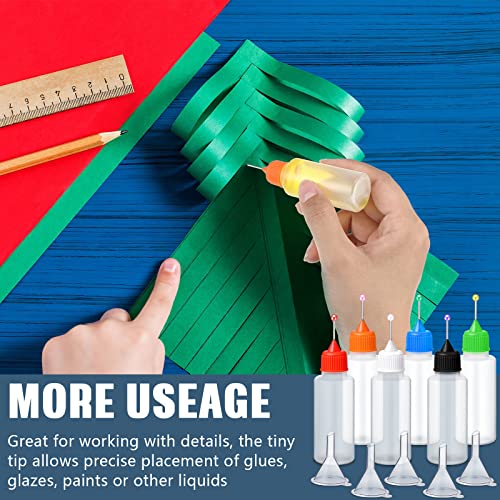 Baderke 12 Pcs Precision Tip Applicator Bottles 20 ml Needle Fine Tip Squeeze Glue Applicator Bottle with 5 Pcs Mini Funnel 15 Pcs Pin for Alcohol Ink DIY Quilling Craft Acrylic Painting