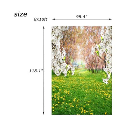 AOFOTO 8x10ft Spring Scenic Backdrop Sweet Flowers Photography Background Meadow Floral Blossoms Garden Florets Grassland Park Trees Kid Baby Portrait Photo Shoot Studio Props Video Wallpaper Drape - size: 8x10ft
