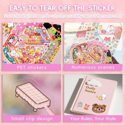 3D Sticker Scene Book 2-Pack | 67 Pages, 26 Immersive Scenes, DIY Miniature Diorama Kit, Stress Relief & Focus - color: 2-book Set | 67 Sheets (7.7x5.4in & 10.3x7.9in)