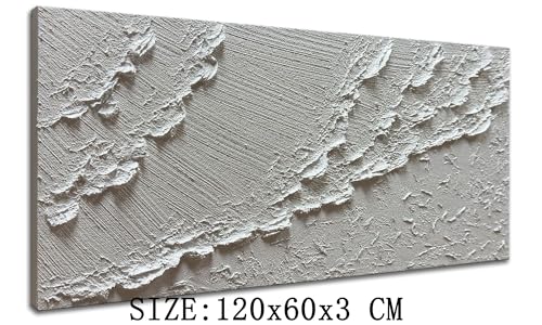 zoinart Hand Painted White Ocean Wave Wall Art 48x24 Inches Large Abstract Beach Textured Art 3D Modern Oil Paintings for Living Room Bedroom Wall Decor - color: BL-049
