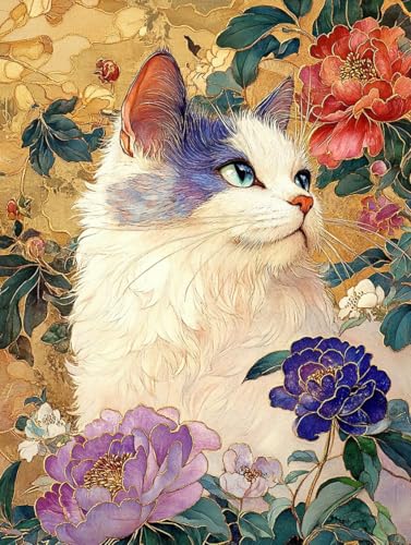 ZRIZQ Cat Paint by Numbers Kit for Adults Beginner,Flowers,16x20 | Full set with wooden brushes,rolled canvas,rich paints.Calming activity.Beginner friendly.Just open and paint. - color: 16"X20"Rolled Canvas(Frameless)-Cat 9