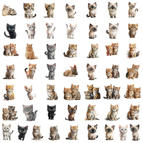50Pcs Vintage Stickers,Waterproof Vinyl Aesthetic Decorative Sticker Scrapbooking Supplies for Adult Card Making Letters Planner Journaling Junk Journal DIY Water Bottles Cards Art Craft.Kitten - color: Kitten