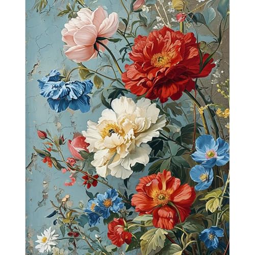 Yezavesu Flowers Paint by Numbers Kit for Adults Without Frame 16x20 in | Vintage Flowers Paint by Numbers for Adults Beginner, DIY Acrylic Painting, Stress Relief Craft Kits, Home Wall Decor Gift - color: YOPNF02