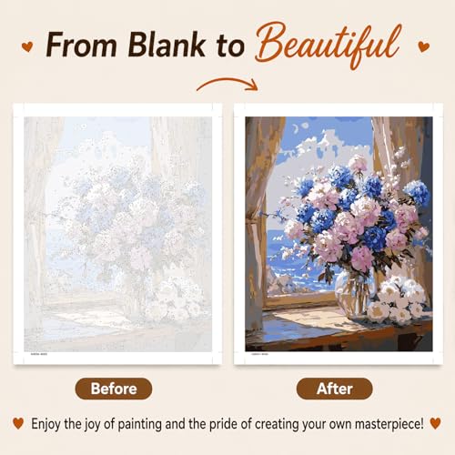 AUKELHJ Paint by Numbers Kit for Adults Beginner, Vase Flowers, 16X20 Inch - color: 17-Flowers
