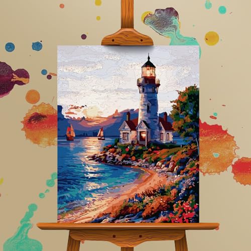 Paint by Numbers Kit for Adults Beginner, Coastal Lighthouse, 16x20 Inch - color: LBUSOPNF1P04