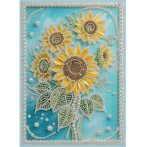 Sunflowers Pearl Diamond Art Kits for Adults Beginner,Diamond Painting Kits | 5D Diamond Painting Kits For Beginner,DIY Pearl Rhinestones Diamond Dots Painting for Home Wall Decor 12 x 16 Inch - color: HL099