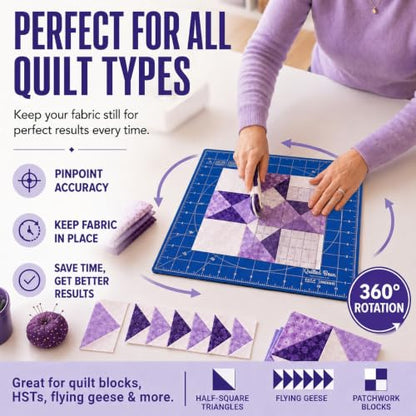 The Quilted Bear 18" x 18" Rotating Self-Healing Cutting Mat, Blue | Square Mat, 360° Rotation, Locking Mechanism, 5-Layer Surface, Non-Slip Base, Clear Inch Grid & Angle Guides for Quilting - color: Blue, size: 18"L x 18"W