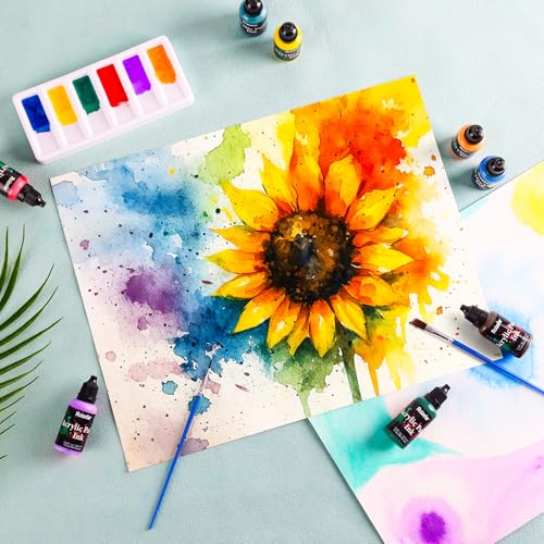 Roizefar Acrylic Paint Ink Set, 10 Colors Liquid Acrylic Paint for DIY | 2 Brushes & 1 Palette, Drawing Ink Set, Artists Inks, Ideal for Pouring Art, Mixed Media Projects (20 ml/0.68 fl oz)