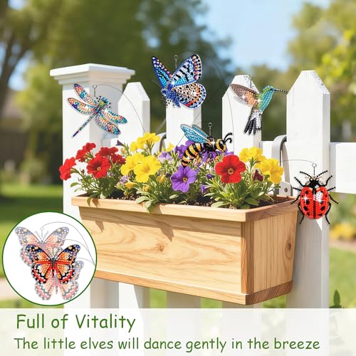 Muzagroo Art 10 Pcs Diamond Art Kits for Garden Decor Butterflies Hummingbirds Swaying in The Wind Insects Diamond Painting Kits for Adults with Iron Stakes Garden Decor Gem Art Kits Adults Crafts - color: Garden Décor