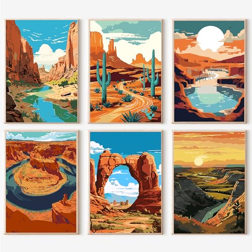 cupmod 6 Packs National Park Paint by Numers Kit for Adults,Landscape Painting by Number Kits on Canvas Without Frame,Landscape Adult Paint by Number Kits for Home Wall Decor 9.8x13.8inch - color: MT21334-MT21339