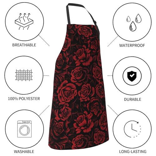 Funny Apron Polyester Grooming Aprons with Pocket for Cooking Kitchen Grilling Adults - color: Red Rose