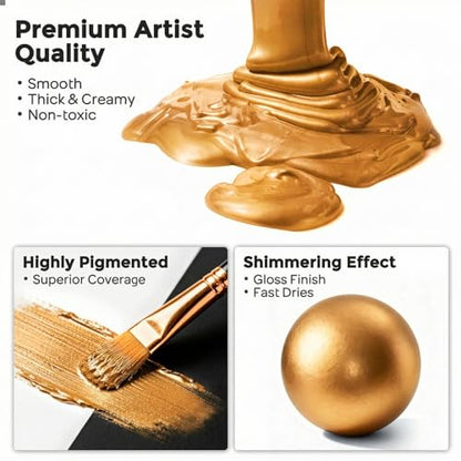 Nicpro Metallic Deep Gold Acrylic Paint, 8.45oz/250ml Large Gold Leaf Paint | Non Toxic, Non Fading Craft Paints for Metal, Wood, Clay, Fabric, Canvas, Furniture, Handcrafts, Art Supplies - color: Deep Gold, size: 8.45 Fl Oz (Pack of 1)