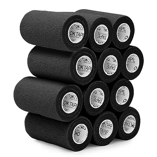 OK TAPE Self Adherent Cohesive Bandages Wrap 12Packs 3" x 5 Yards - color: Black, size: 3 In x 5 Yards