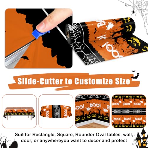 54IN X 160FT Halloween Plastic Table Cover Roll with Cutter Box, Cut to Size Plastic Table Cloths for Parties, Birthday, (BOOI Spider Web) - color: Booi Spider Web, size: 1920" x 54" (Rectangular)