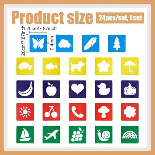 CUTHOLLOW Animals Fruit Plant Stencils, 24PCS 8-Inch Reusable Plastic | 24PCS 8-Inch Animals, Fruit & Plant Shapes, Reusable Washable Plastic, Painting, Crafts, Wall Art & Sidewalk Chalk - style: 24pcs-Animal&Fruit&Plant